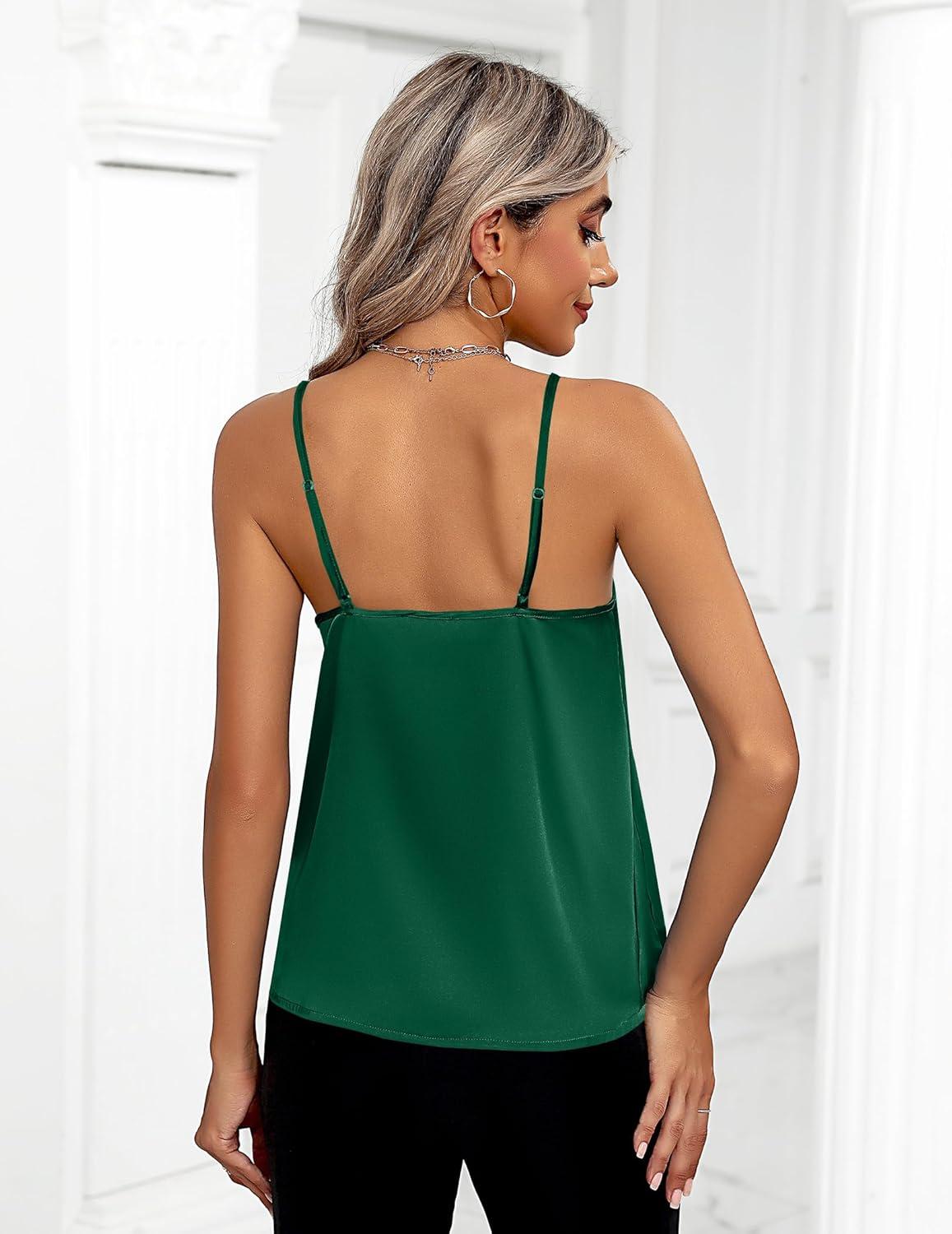 imageZeagoo Womens Silk Satin Tank Tops 2026 V Neck Adjustable Spaghetti Strap Sleeveless Camisole Summer Basic BlouseGreen