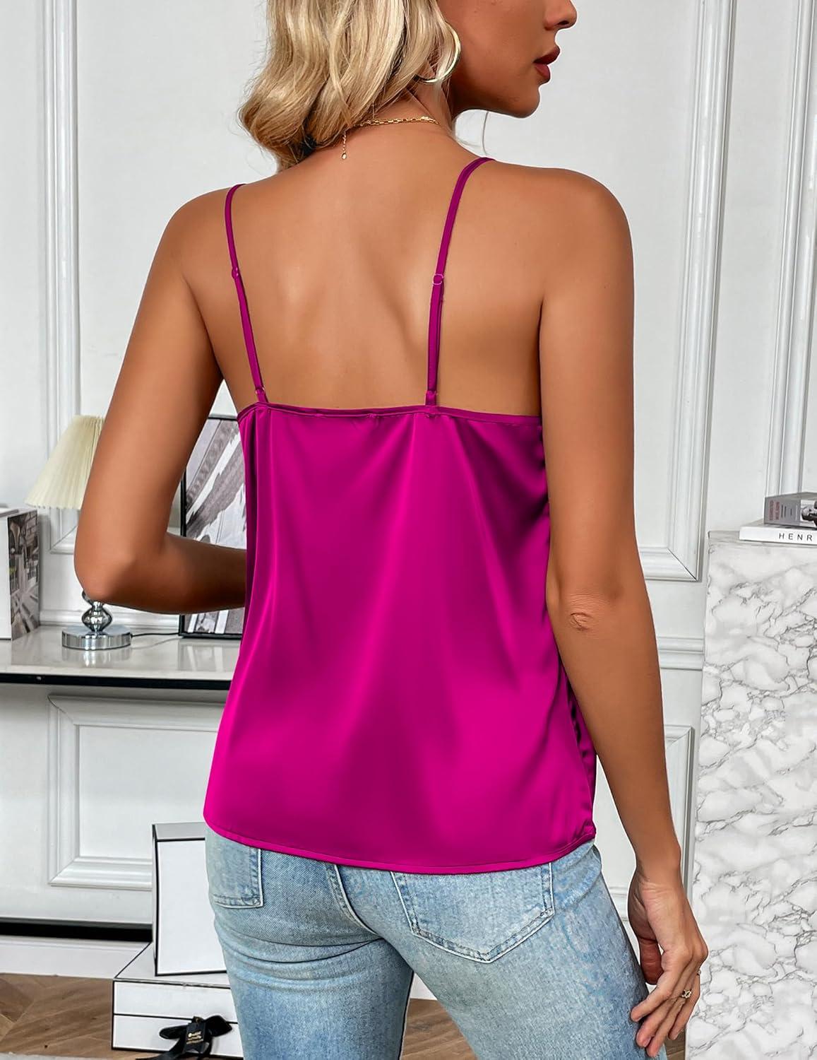 imageZeagoo Womens Silk Satin Tank Tops 2026 V Neck Adjustable Spaghetti Strap Sleeveless Camisole Summer Basic BlouseRose