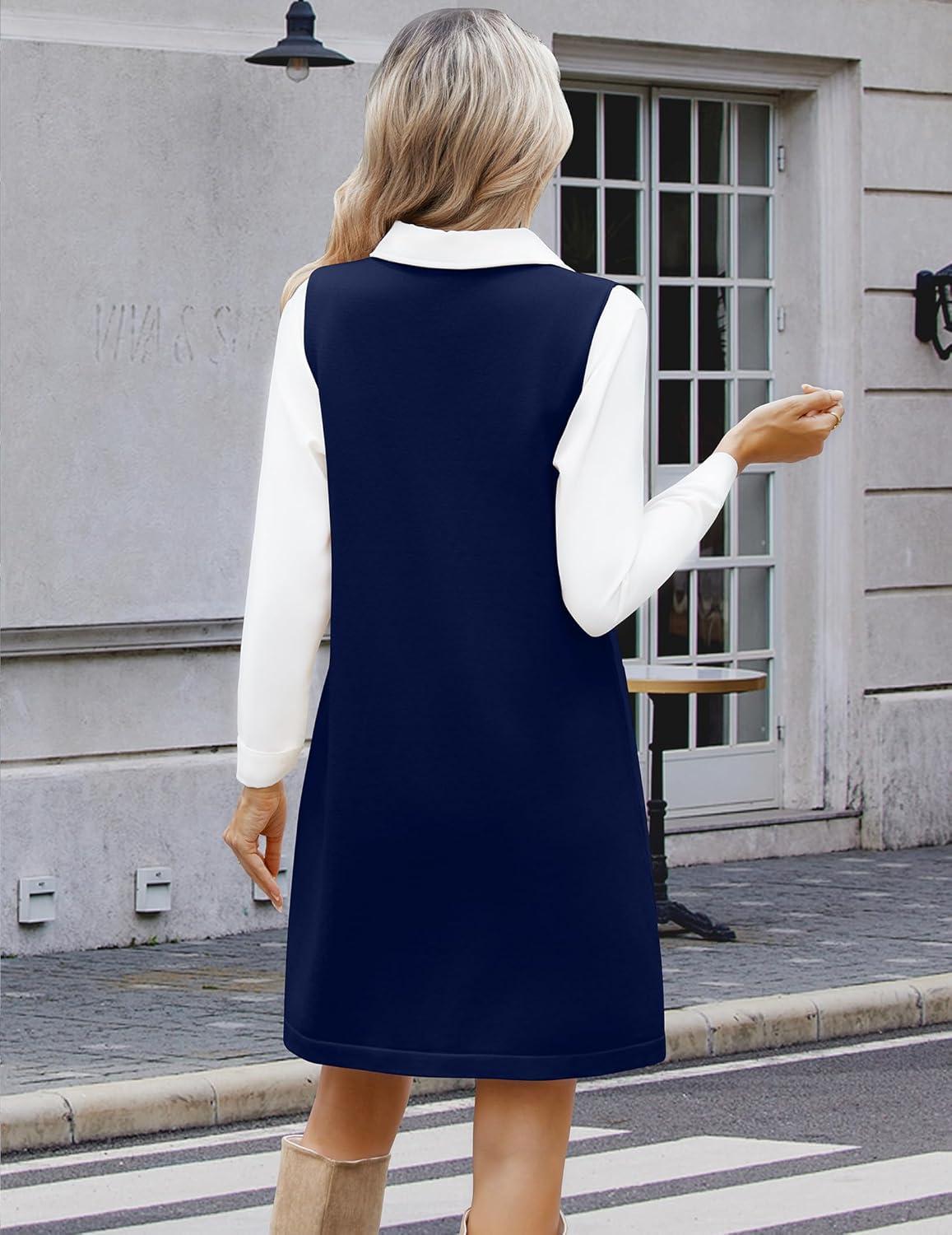 imageZeagoo Womens Sweater Vest Dresses for Women 2025 V Neck Sleeveless Knit Pullover Sweater with Pockets Fall Winter OutfitsBlue
