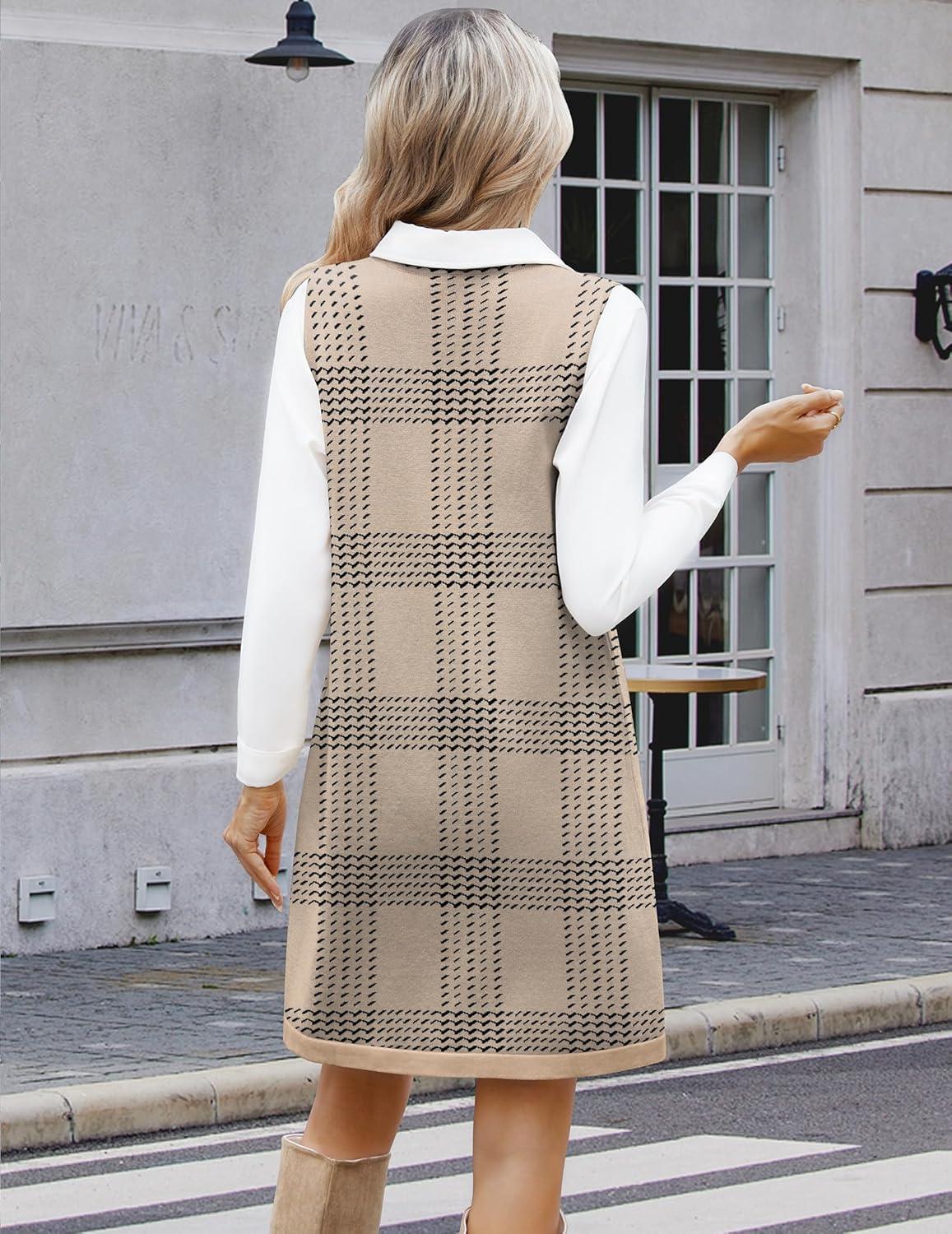 imageZeagoo Womens Sweater Vest Dresses for Women 2025 V Neck Sleeveless Knit Pullover Sweater with Pockets Fall Winter OutfitsGw304