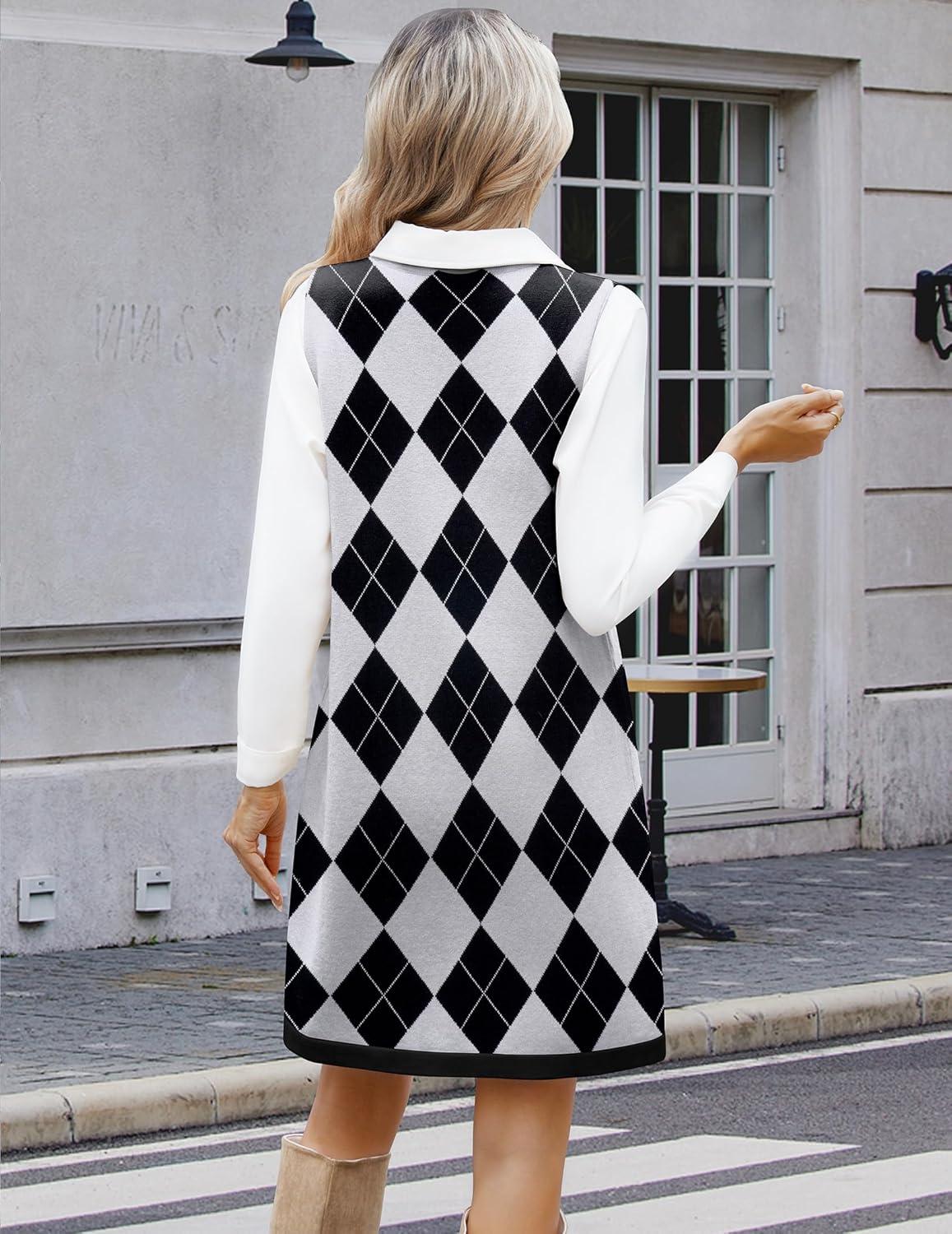 imageZeagoo Womens Sweater Vest Dresses for Women 2025 V Neck Sleeveless Knit Pullover Sweater with Pockets Fall Winter OutfitsGz818