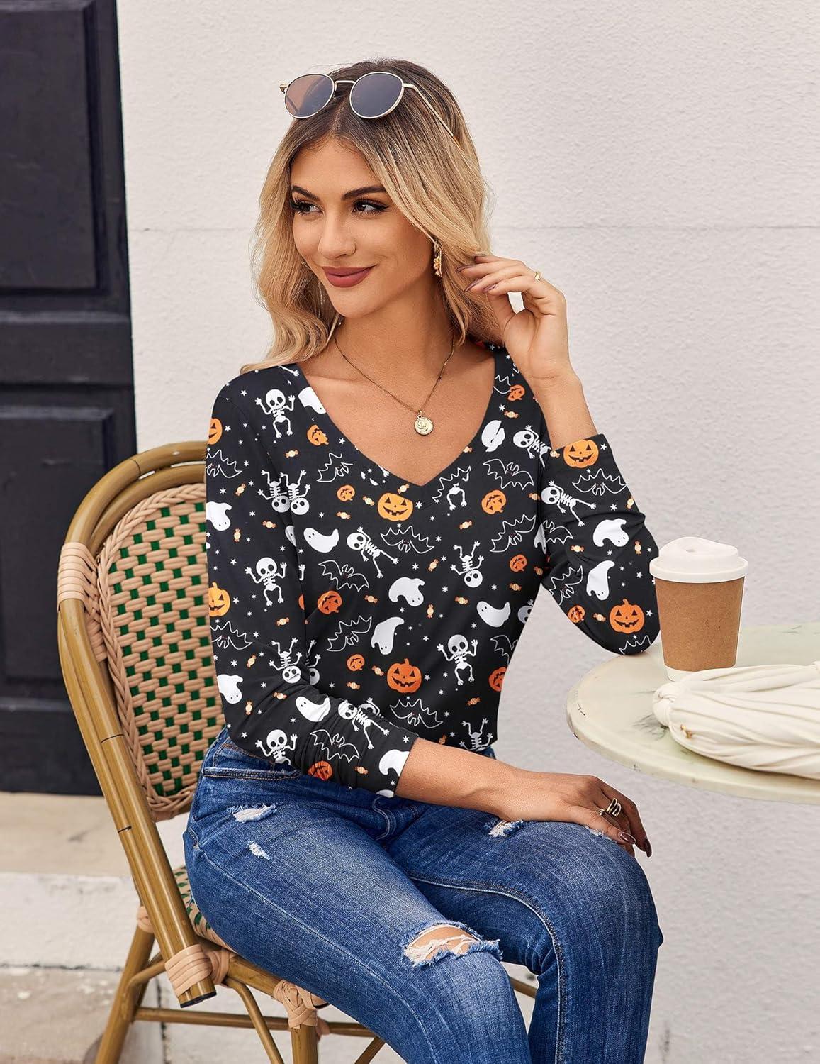 imageZeagoo Womens T Shirts Long Sleeve V Neck Basic Tee Casual Loose Fit Soft Fall Tops Outfits 2026 SXXLBlack Ghost