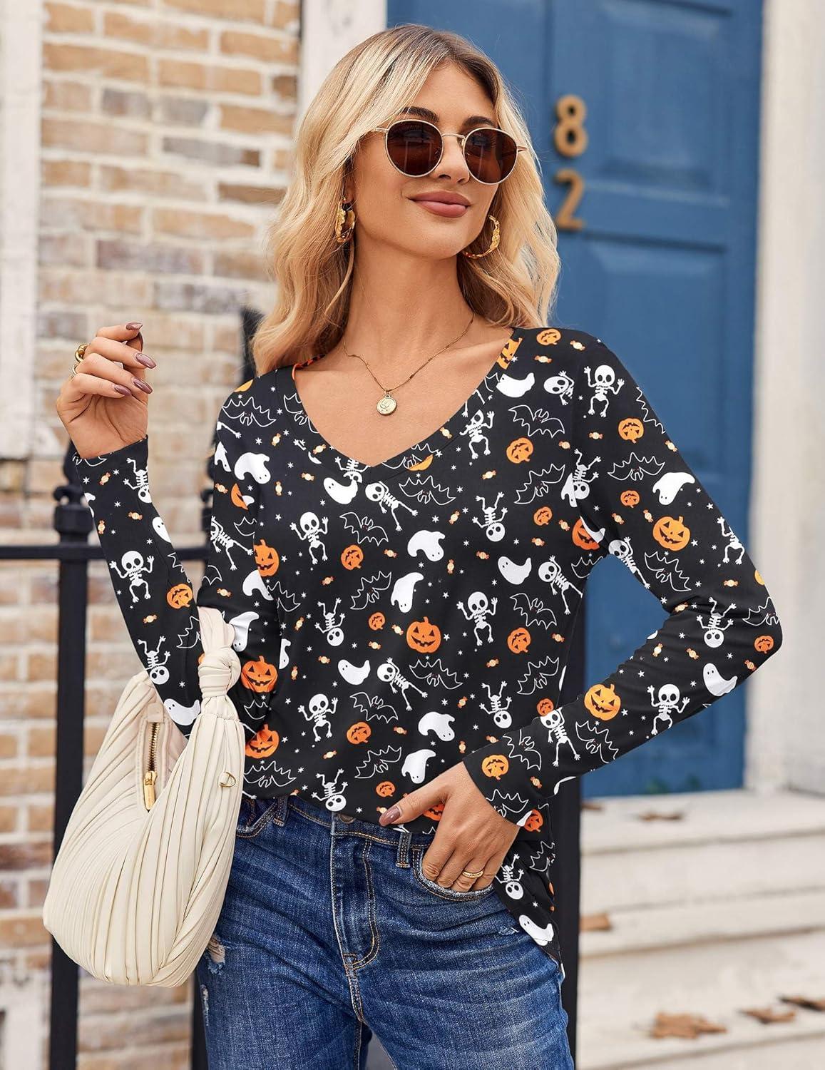 imageZeagoo Womens T Shirts Long Sleeve V Neck Basic Tee Casual Loose Fit Soft Fall Tops Outfits 2026 SXXLBlack Ghost