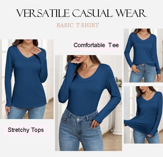 imageZeagoo Womens T Shirts Long Sleeve V Neck Basic Tee Casual Loose Fit Soft Fall Tops Outfits 2026 SXXLNavy Blue