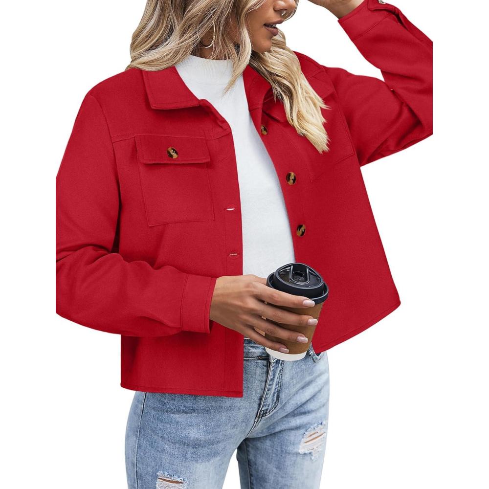 imageZeagoo Flannels for Women Cropped Shacket Jacket Fashion Plaid Button Down Shirt 2026 Fall Coat TopsTr