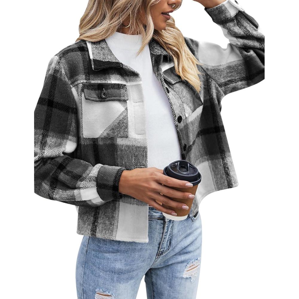 imageZeagoo Flannels for Women Cropped Shacket Jacket Fashion Plaid Button Down Shirt 2026 Fall Coat TopsYdl4