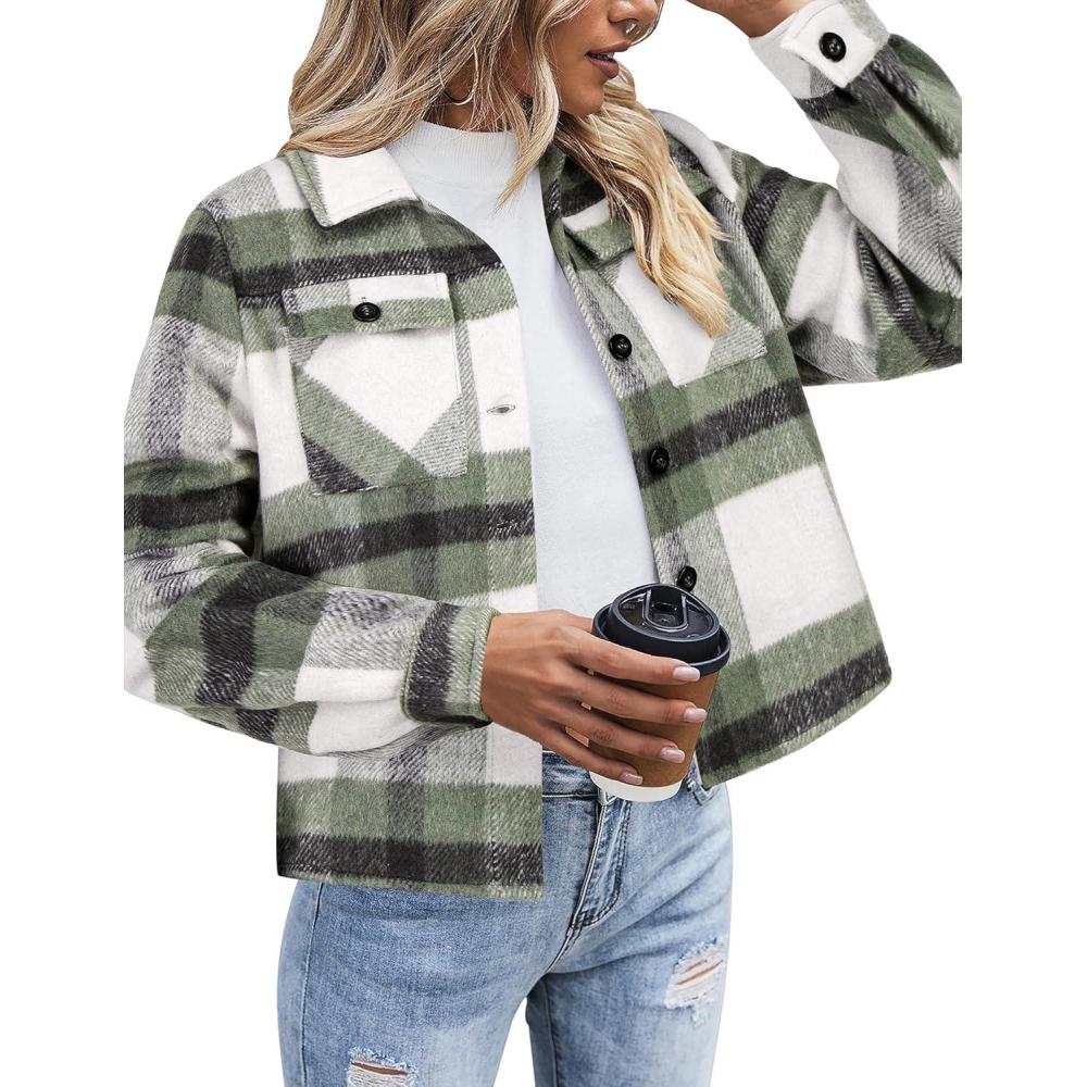 imageZeagoo Flannels for Women Cropped Shacket Jacket Fashion Plaid Button Down Shirt 2026 Fall Coat TopsZgw101