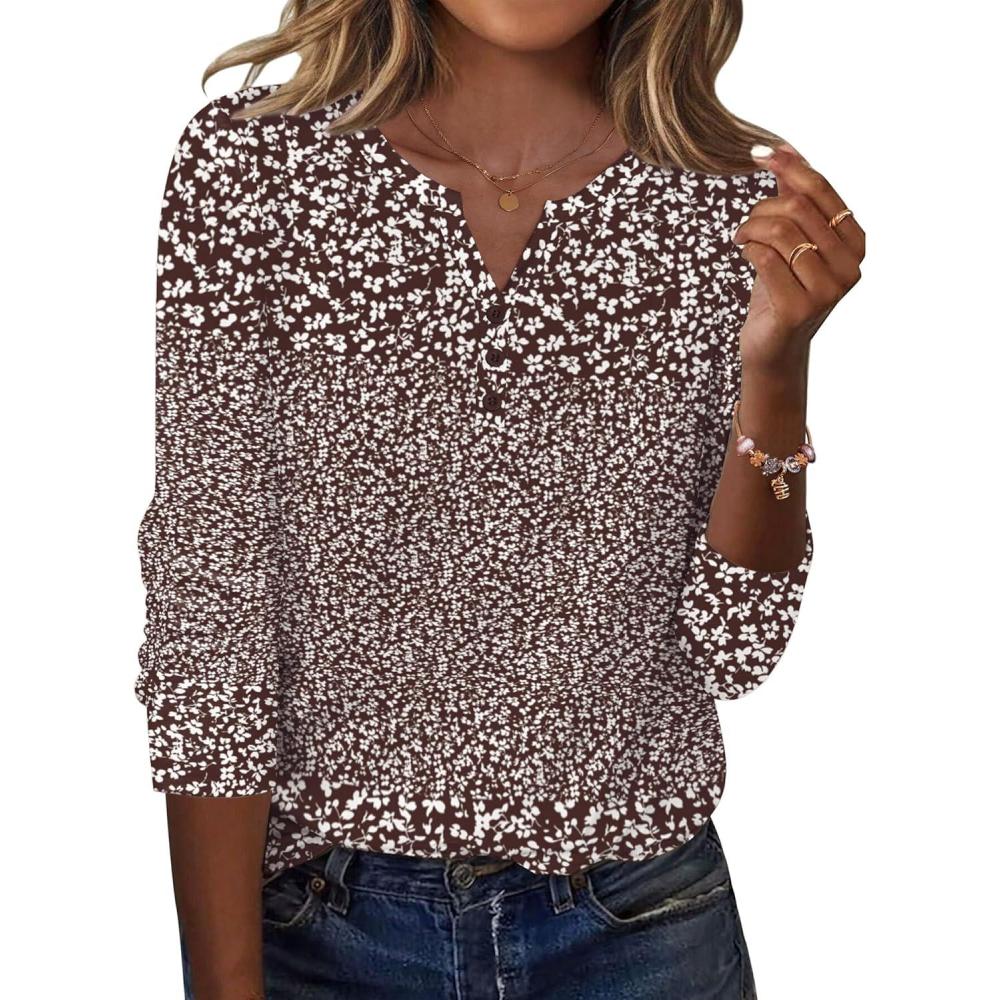imageZeagoo Long Sleeve Shirts for Women Casual V Neck Fall Tops Dressy Summer Work Blouses ClothesFloral Brown
