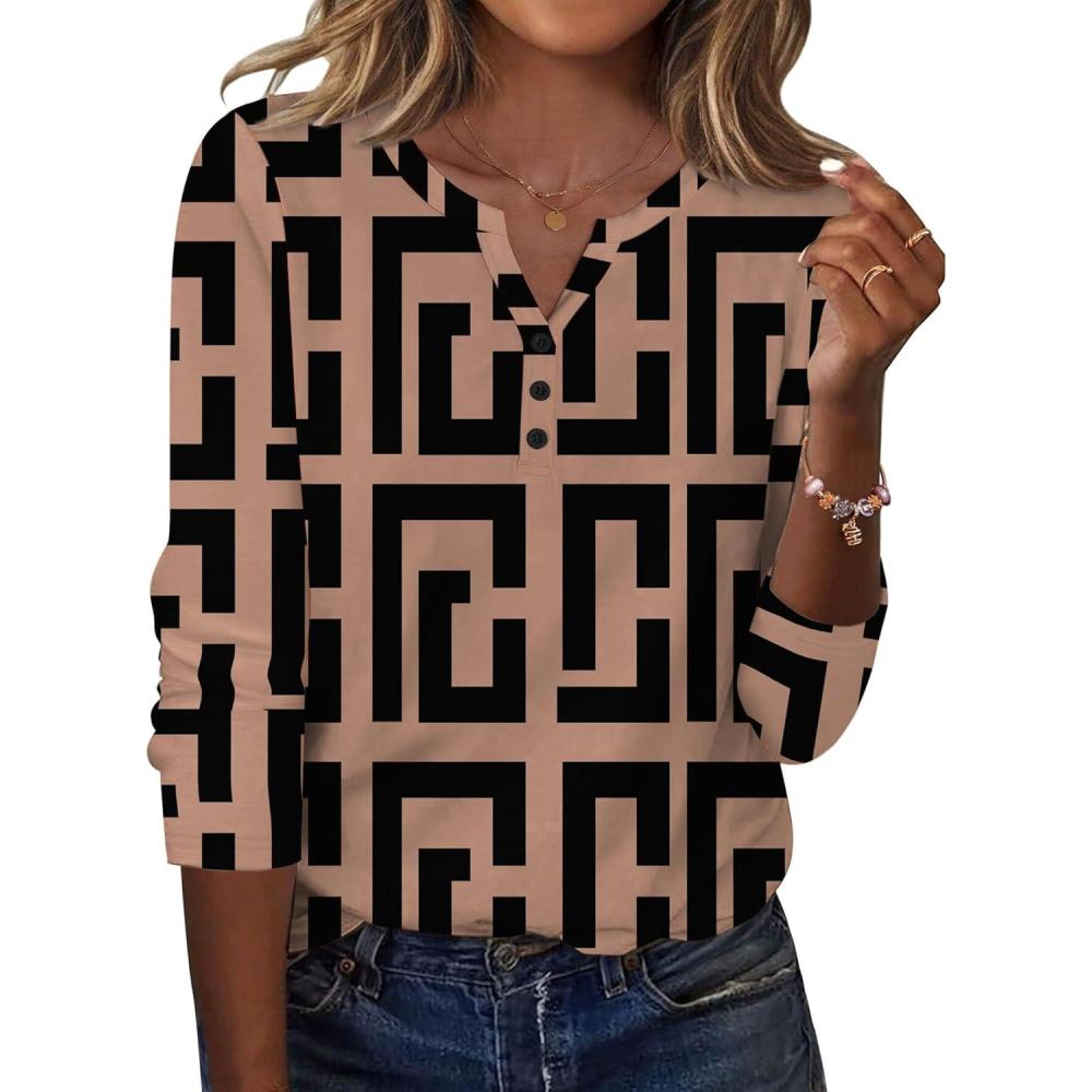 imageZeagoo Long Sleeve Shirts for Women Casual V Neck Fall Tops Dressy Summer Work Blouses ClothesGeometric 308
