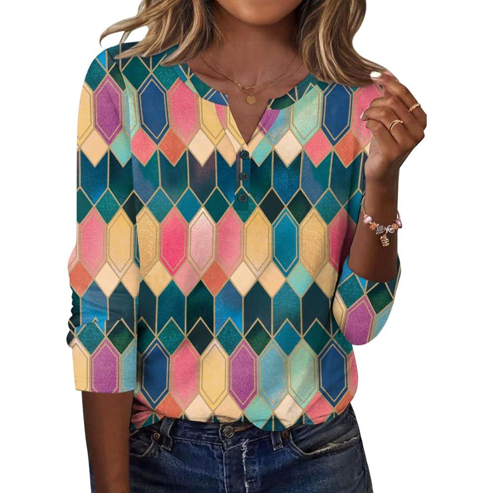 imageZeagoo Long Sleeve Shirts for Women Casual V Neck Fall Tops Dressy Summer Work Blouses ClothesGeometric 517