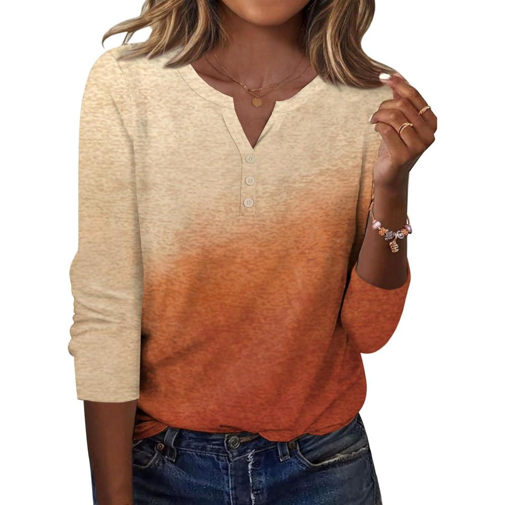 imageZeagoo Long Sleeve Shirts for Women Casual V Neck Fall Tops Dressy Summer Work Blouses ClothesGradient Orange