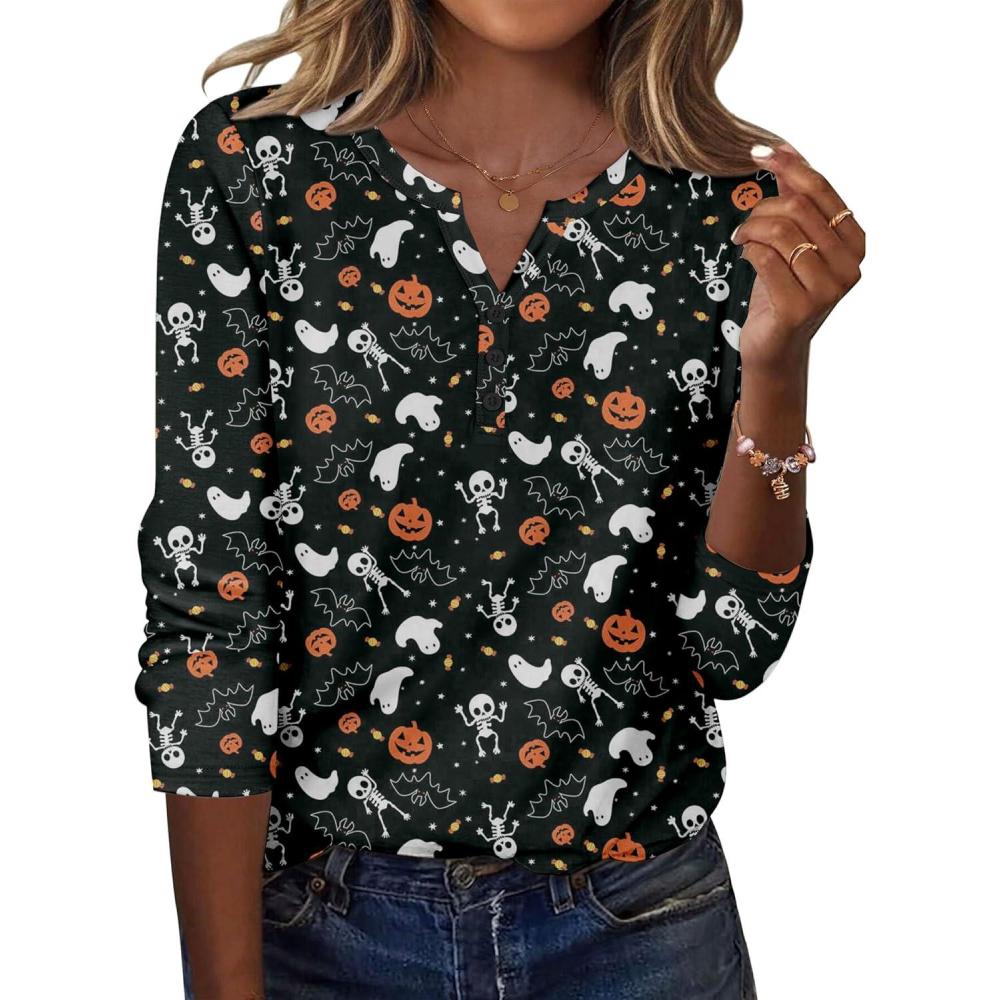 imageZeagoo Long Sleeve Shirts for Women Casual V Neck Fall Tops Dressy Summer Work Blouses ClothesHalloween 36