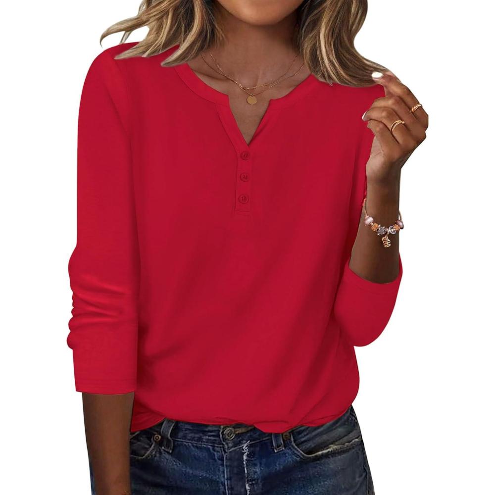 imageZeagoo Long Sleeve Shirts for Women Casual V Neck Fall Tops Dressy Summer Work Blouses ClothesRed
