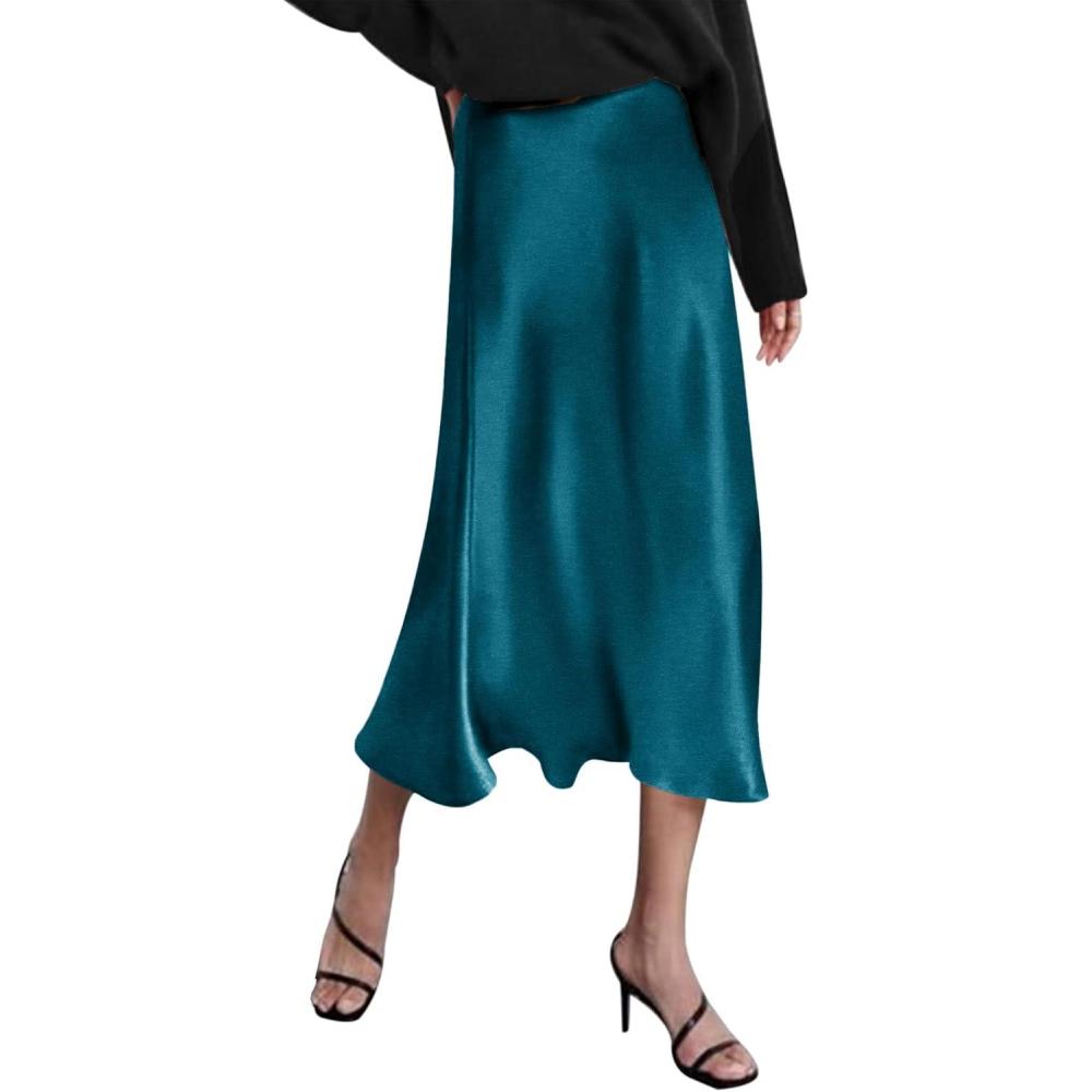 imageZeagoo Skirts for Women High Waist Skirt Elegant Midi Skirt SatinDark Blue