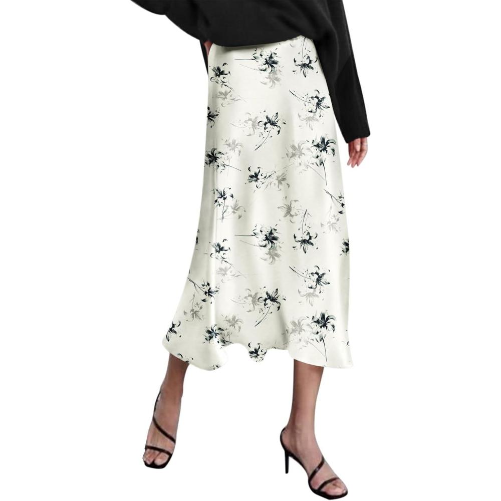 imageZeagoo Skirts for Women High Waist Skirt Elegant Midi Skirt SatinDh1018