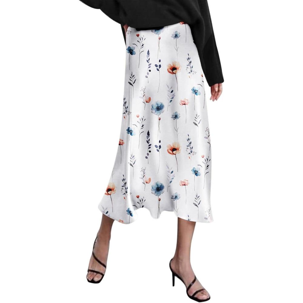 imageZeagoo Skirts for Women High Waist Skirt Elegant Midi Skirt SatinDh590