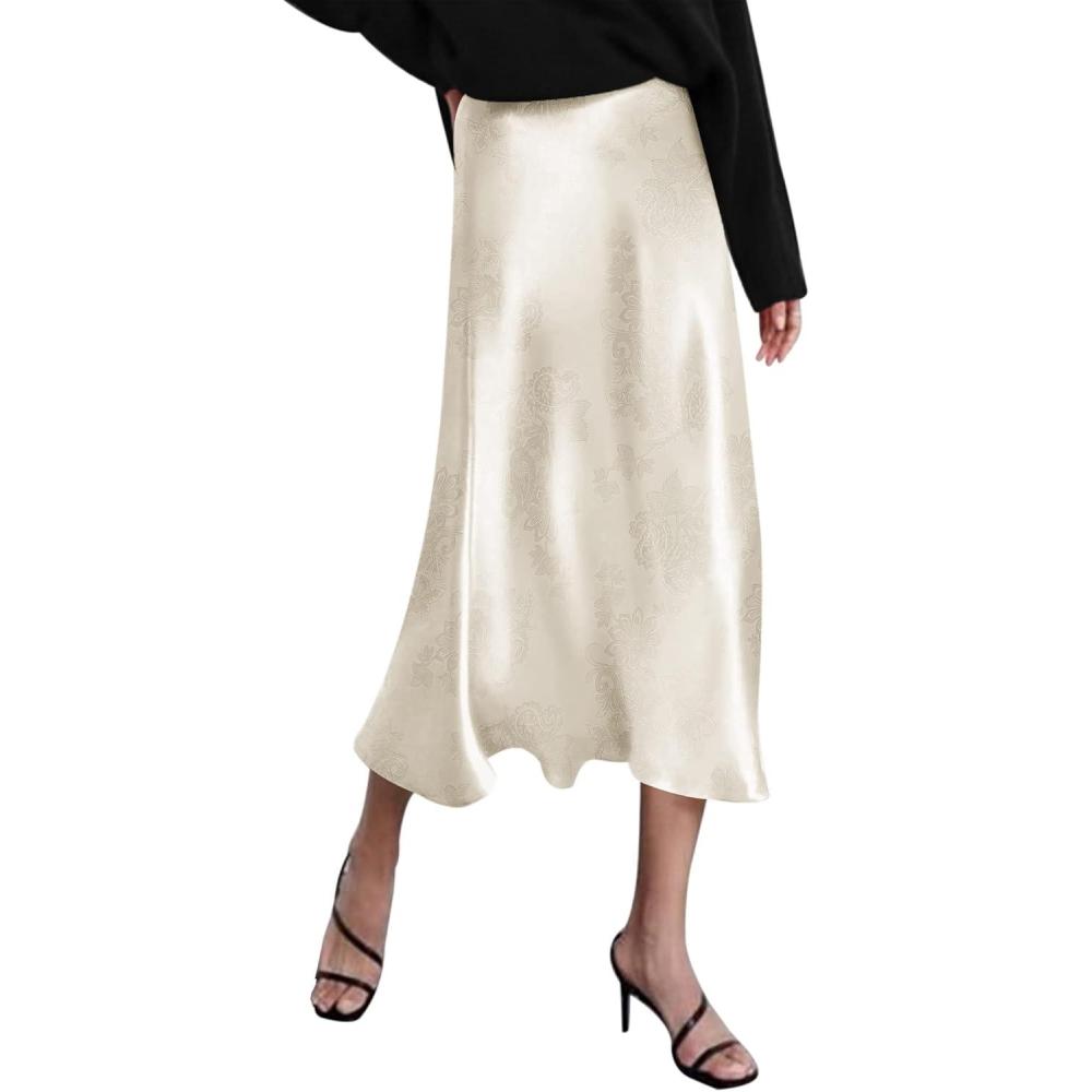 imageZeagoo Skirts for Women High Waist Skirt Elegant Midi Skirt SatinNewpastel Peach