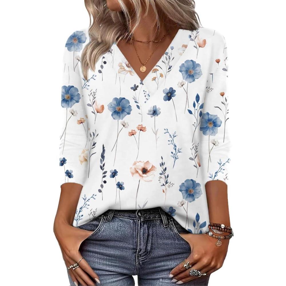 imageZeagoo Women Long Sleeve Tops Dressy Casual V Neck Tshirts Basics Tee 2025 Fall Trendy Clothes S2XLBf112