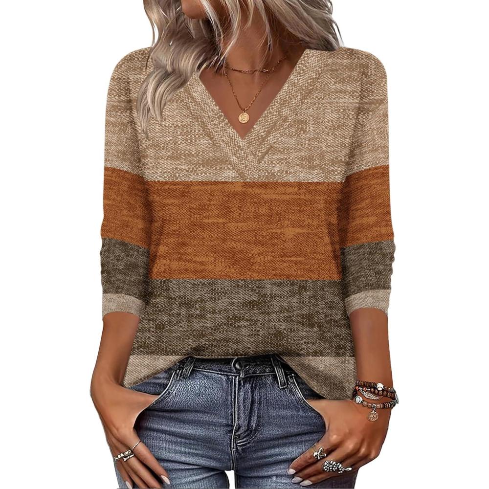 imageZeagoo Women Long Sleeve Tops Dressy Casual V Neck Tshirts Basics Tee 2025 Fall Trendy Clothes S2XLJh398