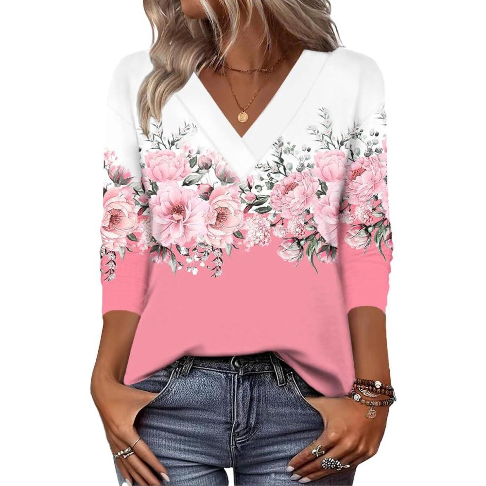 imageZeagoo Women Long Sleeve Tops Dressy Casual V Neck Tshirts Basics Tee 2025 Fall Trendy Clothes S2XLSf122