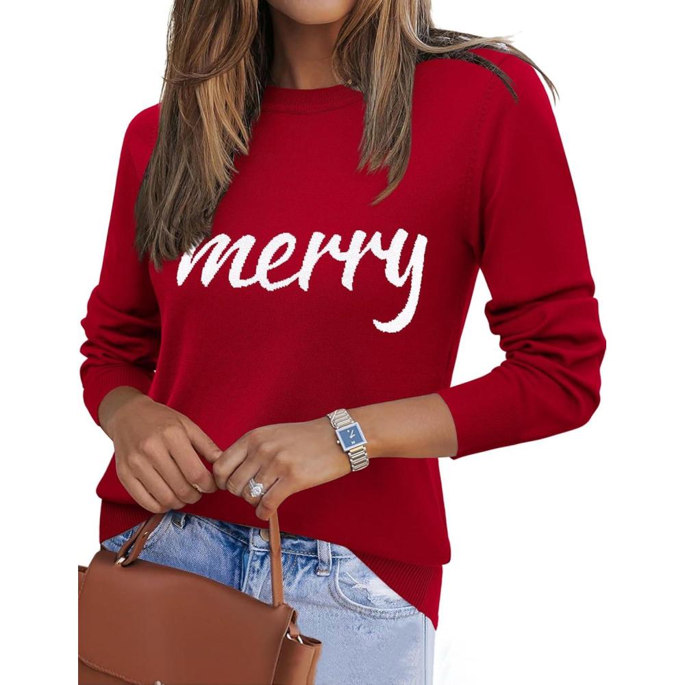 imageZeagoo Womens 2026 Fall Sweaters Long Sleeve Tops Classic Crew Neck Pullover Sweaters Loose Dressy Casual Basic ClothesChristmassd518