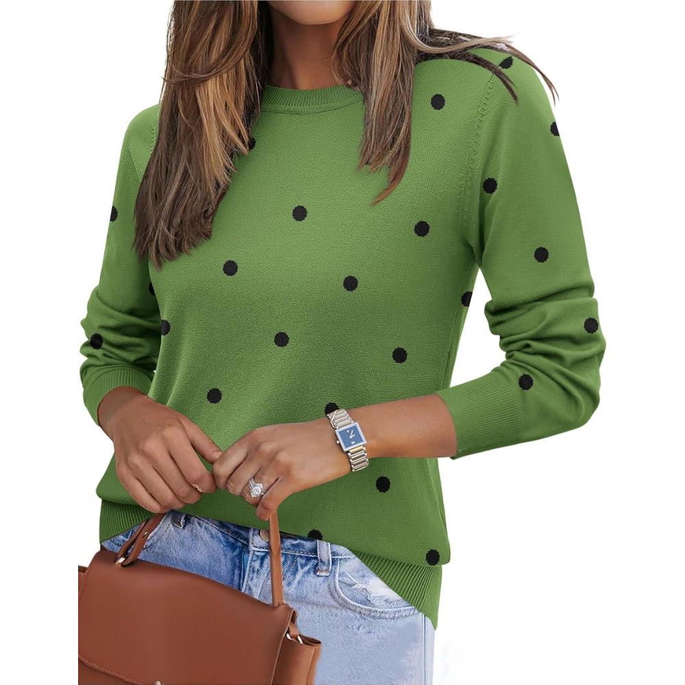 imageZeagoo Womens 2026 Fall Sweaters Long Sleeve Tops Classic Crew Neck Pullover Sweaters Loose Dressy Casual Basic ClothesPolka Dotgreen