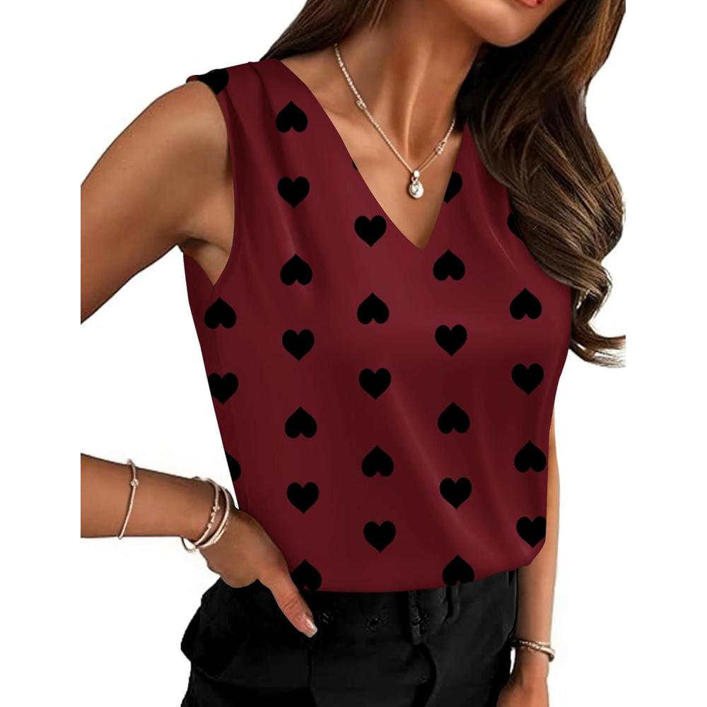 imageZeagoo Womens Silk Satin Camisole Tank Tops V Neck Pleated Dressy Casual Sleeveless Blouses Summer Business Work ShirtsZ Heart
