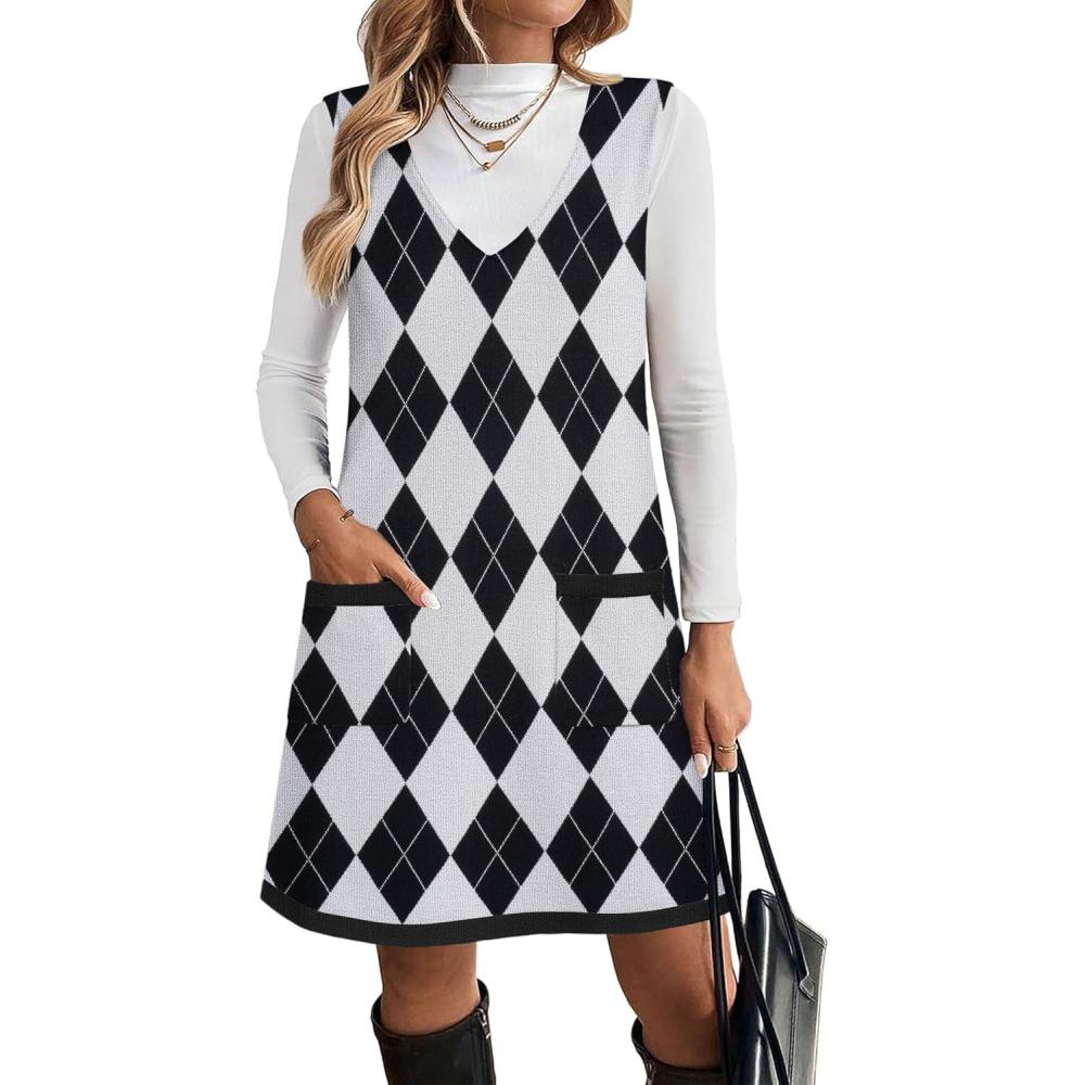 imageZeagoo Womens Sweater Vest Dresses for Women 2025 V Neck Sleeveless Knit Pullover Sweater with Pockets Fall Winter OutfitsGz818