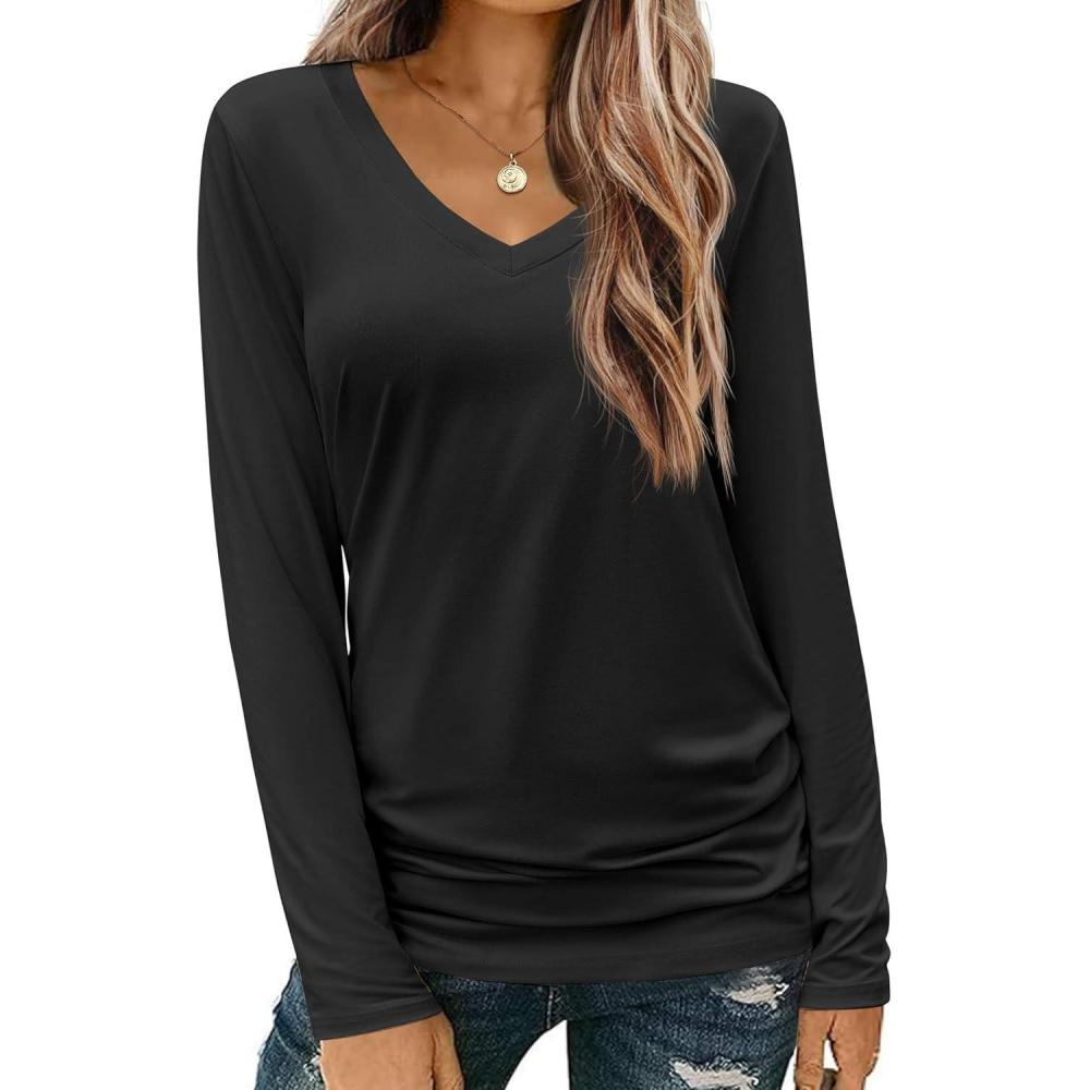 imageZeagoo Womens T Shirts Long Sleeve V Neck Basic Tee Casual Loose Fit Soft Fall Tops Outfits 2026 SXXLBlack