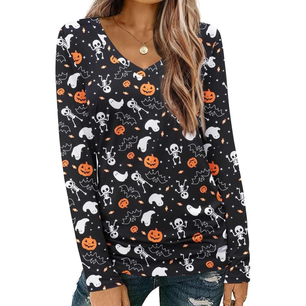 imageZeagoo Womens T Shirts Long Sleeve V Neck Basic Tee Casual Loose Fit Soft Fall Tops Outfits 2026 SXXLBlack Ghost