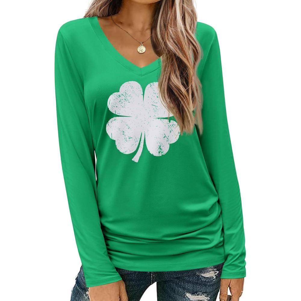 imageZeagoo Womens T Shirts Long Sleeve V Neck Basic Tee Casual Loose Fit Soft Fall Tops Outfits 2026 SXXLClover