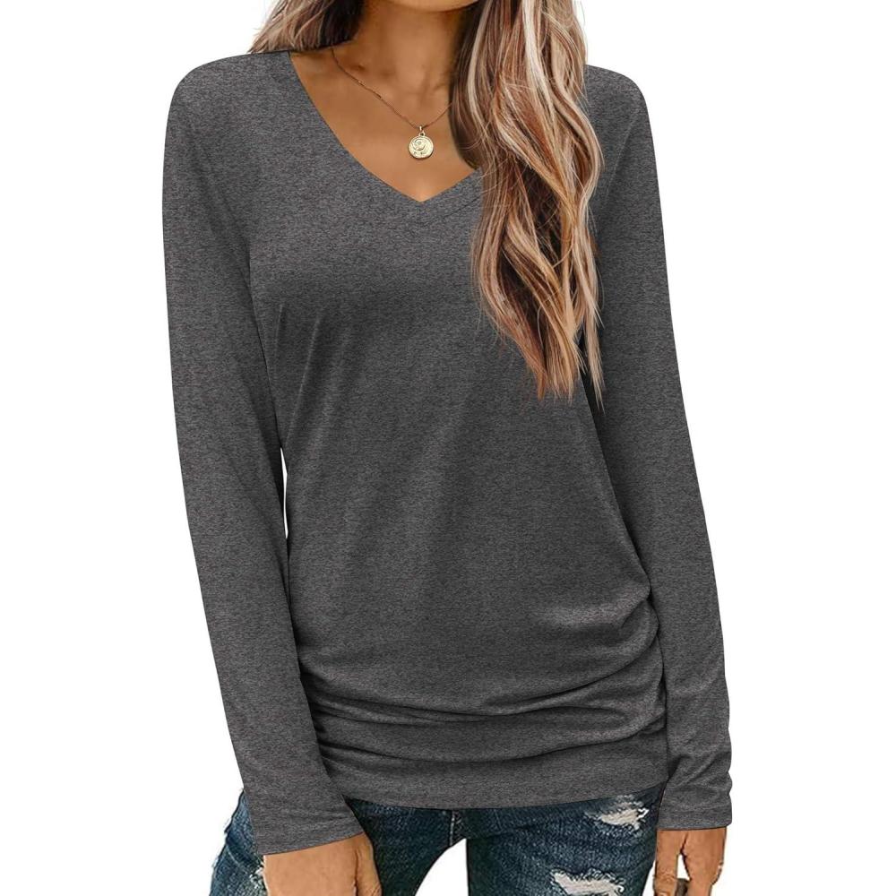 imageZeagoo Womens T Shirts Long Sleeve V Neck Basic Tee Casual Loose Fit Soft Fall Tops Outfits 2026 SXXLDark Grey