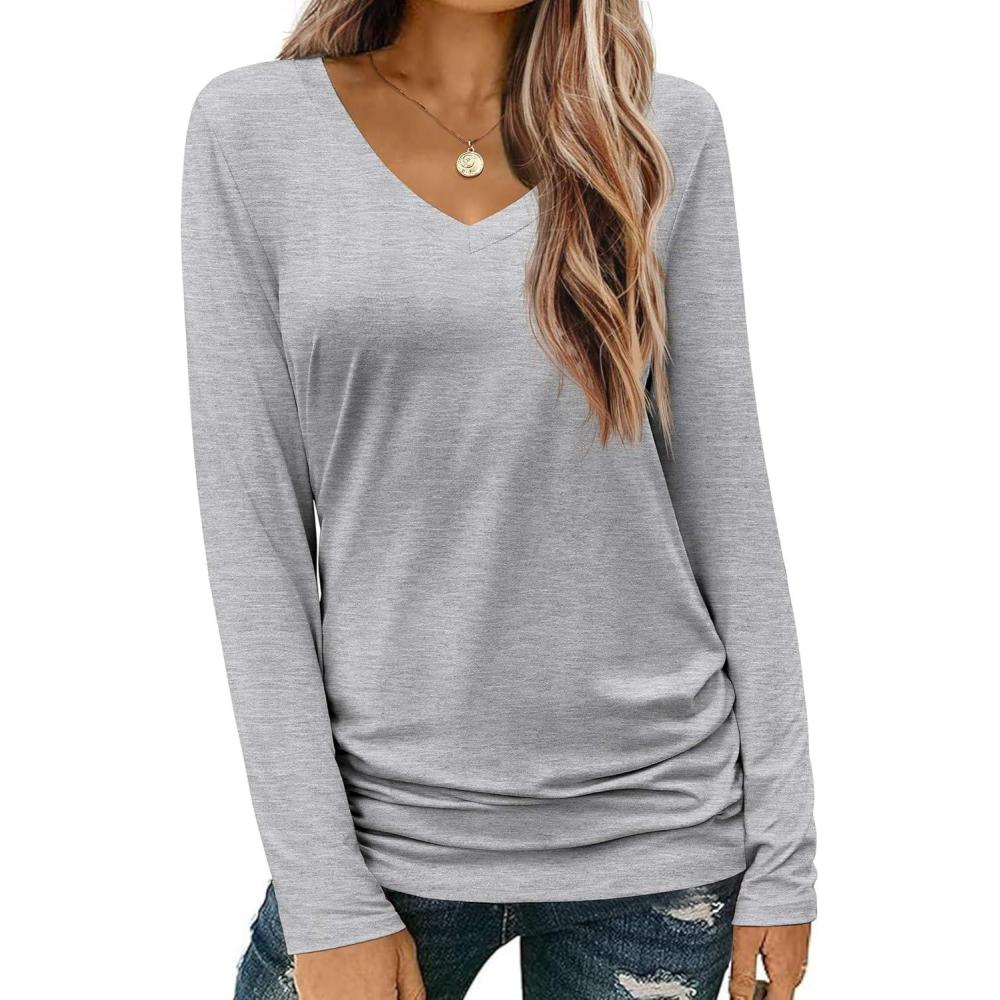 imageZeagoo Womens T Shirts Long Sleeve V Neck Basic Tee Casual Loose Fit Soft Fall Tops Outfits 2026 SXXLGrey