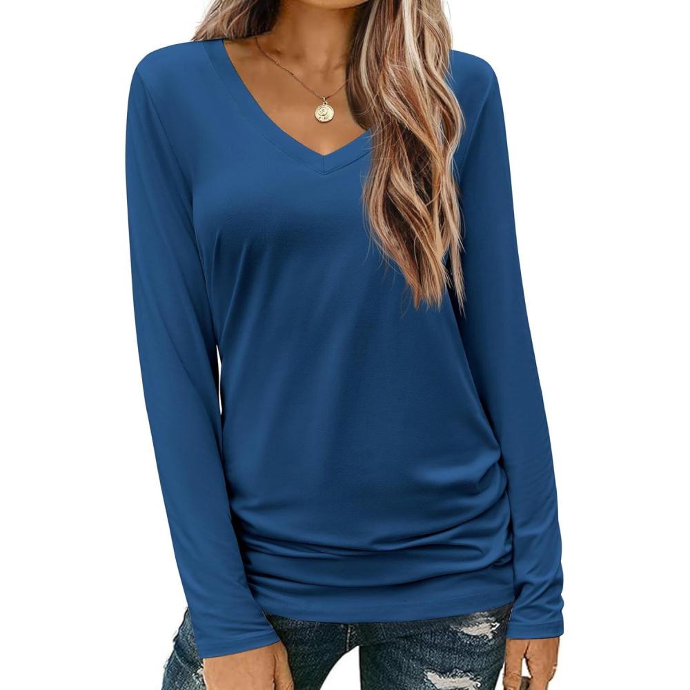 imageZeagoo Womens T Shirts Long Sleeve V Neck Basic Tee Casual Loose Fit Soft Fall Tops Outfits 2026 SXXLNavy Blue