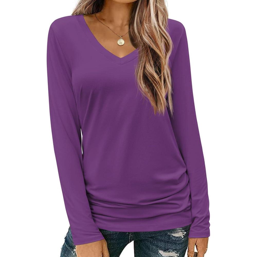 imageZeagoo Womens T Shirts Long Sleeve V Neck Basic Tee Casual Loose Fit Soft Fall Tops Outfits 2026 SXXLPurple