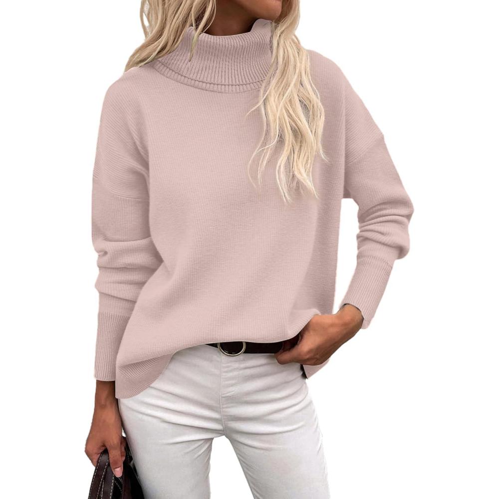imageZeagoo Womens Turtleneck Sweater 2026 Fall Winter Chunky Knitted Pullover High Low Hem Trendy Basic Jumper TopApricot