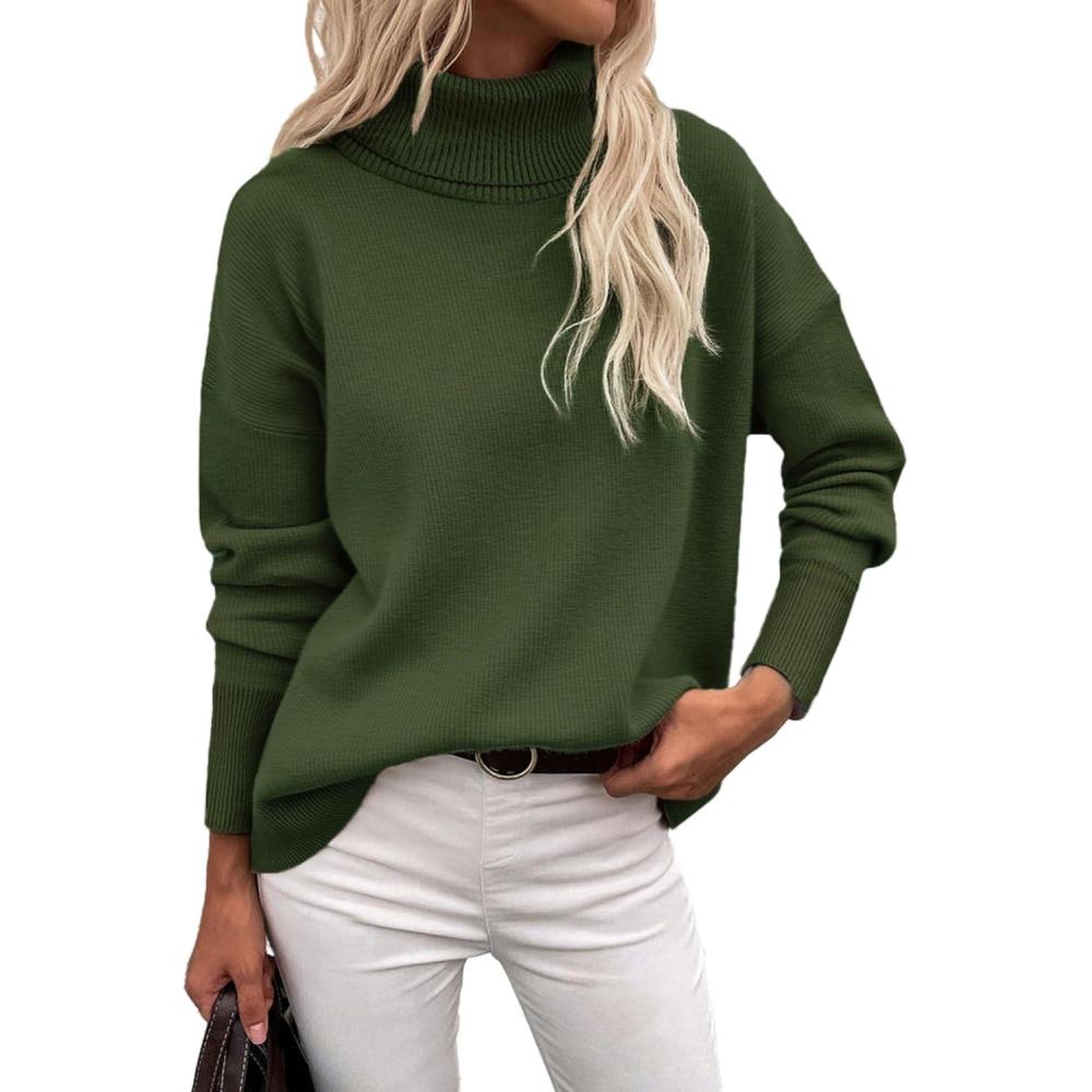 imageZeagoo Womens Turtleneck Sweater 2026 Fall Winter Chunky Knitted Pullover High Low Hem Trendy Basic Jumper TopArmy Green