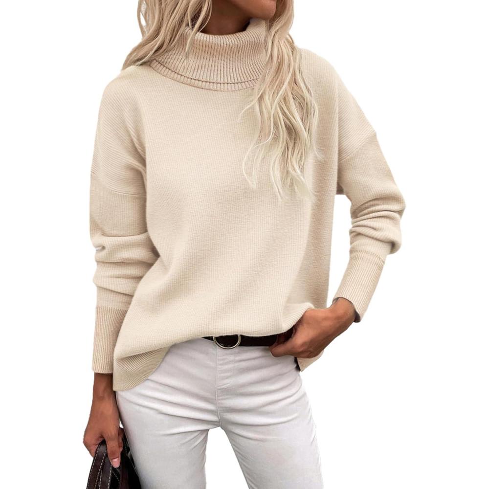 imageZeagoo Womens Turtleneck Sweater 2026 Fall Winter Chunky Knitted Pullover High Low Hem Trendy Basic Jumper TopBeige