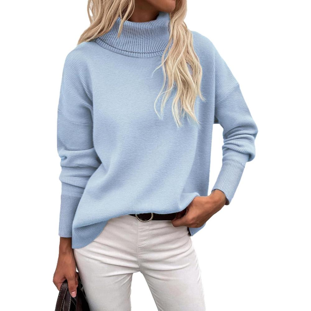imageZeagoo Womens Turtleneck Sweater 2026 Fall Winter Chunky Knitted Pullover High Low Hem Trendy Basic Jumper TopBlue