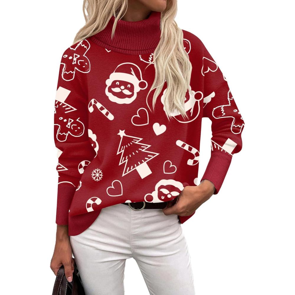 imageZeagoo Womens Turtleneck Sweater 2026 Fall Winter Chunky Knitted Pullover High Low Hem Trendy Basic Jumper TopChristmas Pattern