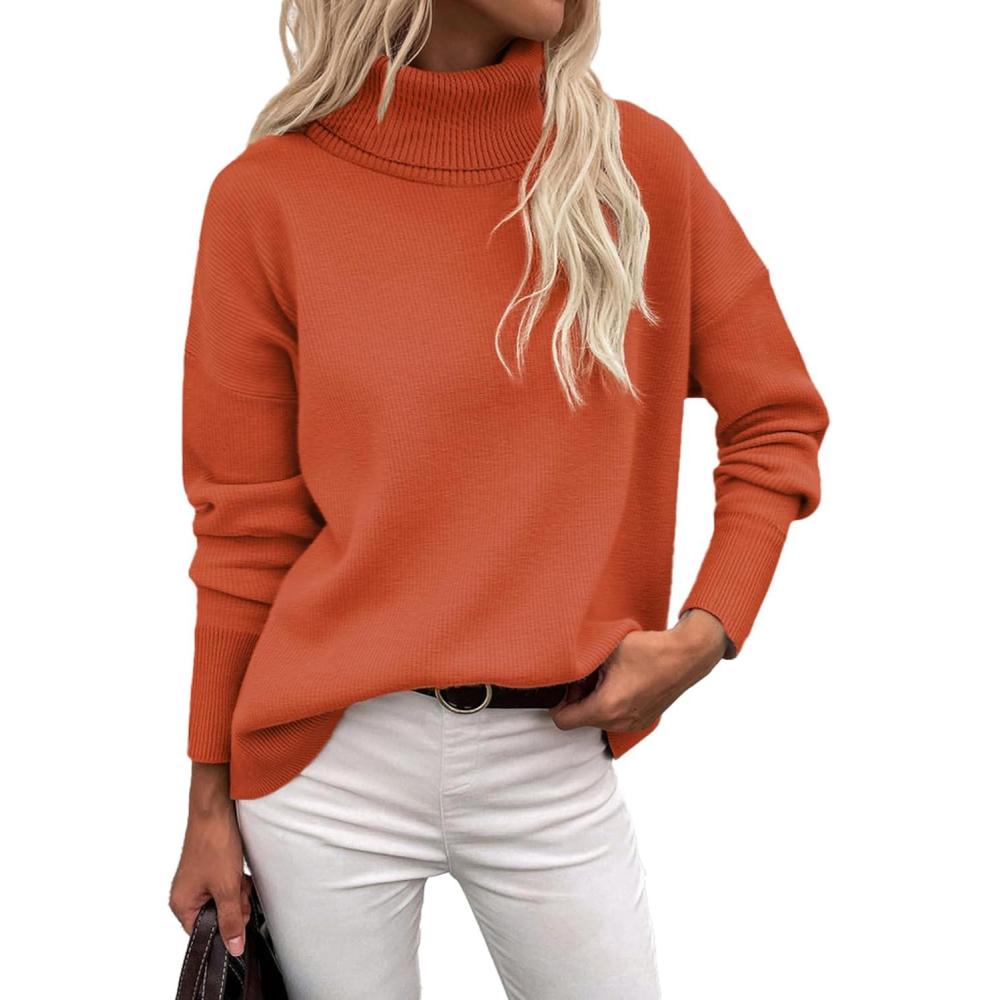 imageZeagoo Womens Turtleneck Sweater 2026 Fall Winter Chunky Knitted Pullover High Low Hem Trendy Basic Jumper TopOrange