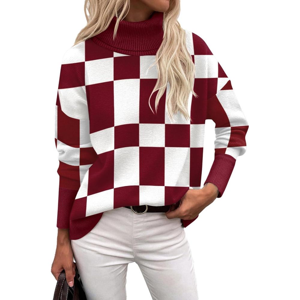 imageZeagoo Womens Turtleneck Sweater 2026 Fall Winter Chunky Knitted Pullover High Low Hem Trendy Basic Jumper TopPlumplaid