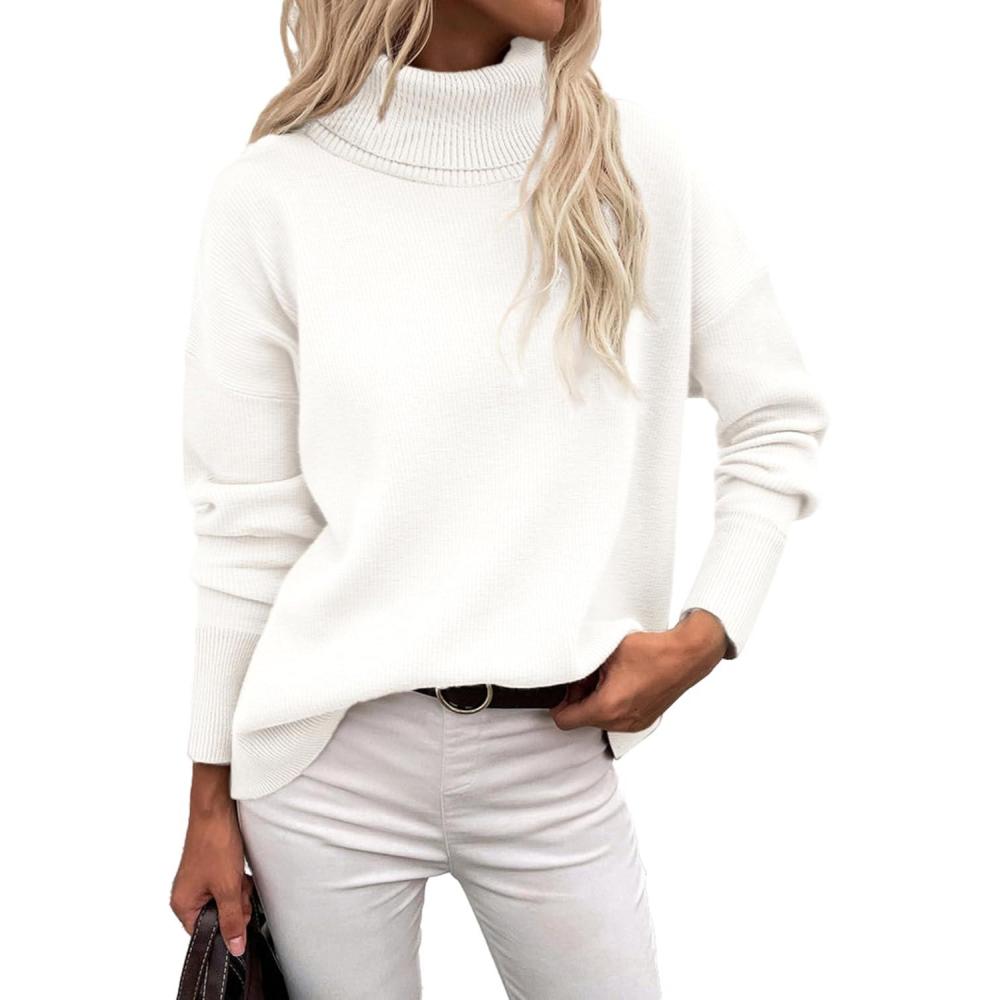 imageZeagoo Womens Turtleneck Sweater 2026 Fall Winter Chunky Knitted Pullover High Low Hem Trendy Basic Jumper TopWhite