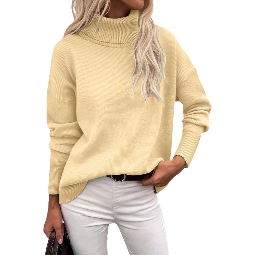 imageZeagoo Womens Turtleneck Sweater 2026 Fall Winter Chunky Knitted Pullover High Low Hem Trendy Basic Jumper TopYellow