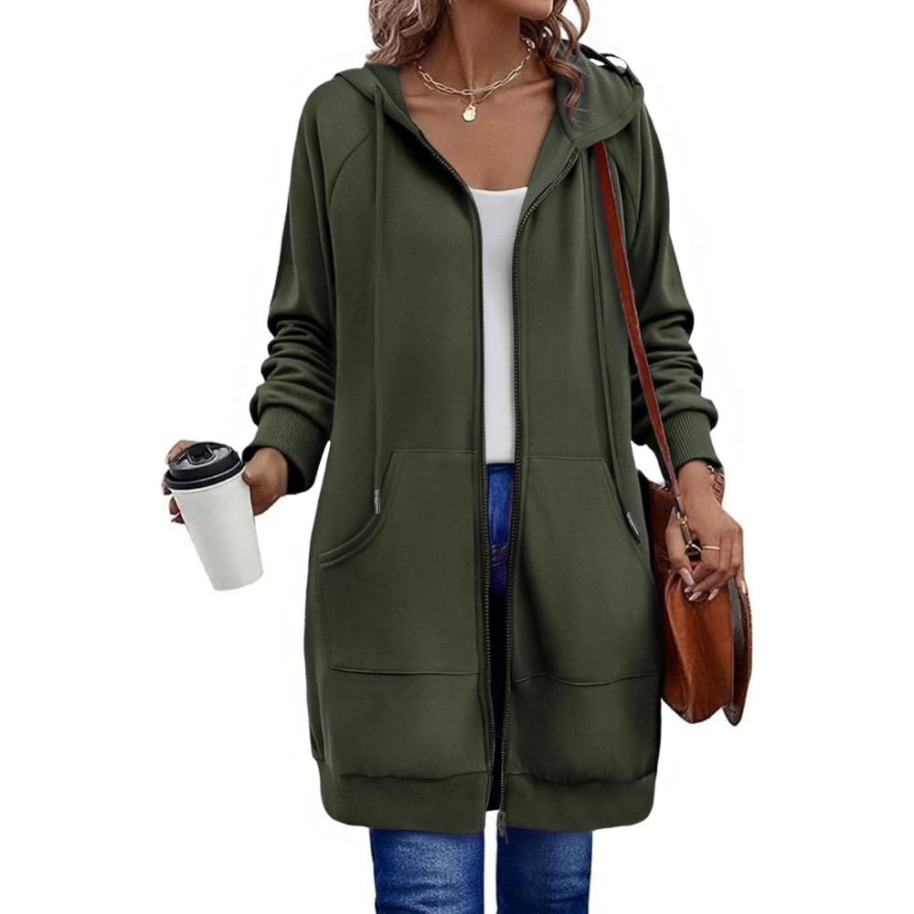 imageZeagoo Womens Zip Up Hoodies Long Sleeve Long Tunic Sweatshirts Oversized Fleece Casual 2025 Fall Jacket Coat with PocketArmy Green