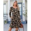 Zeagoo Fall Dresses for Women Long Sleeve Casual Pleated V Neck Dress 2025 A Line Tunic Dress(Black Floral 02)