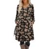 Zeagoo Fall Dresses for Women Long Sleeve Casual Pleated V Neck Dress 2025 A Line Tunic Dress(Black Floral 02)