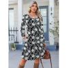 Zeagoo Fall Dresses for Women Long Sleeve Casual Pleated V Neck Dress 2025 A Line Tunic Dress(Black Floral)