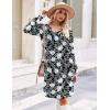 Zeagoo Fall Dresses for Women Long Sleeve Casual Pleated V Neck Dress 2025 A Line Tunic Dress(Black Floral)