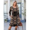 Zeagoo Fall Dresses for Women Long Sleeve Casual Pleated V Neck Dress 2025 A Line Tunic Dress(Black Printed)